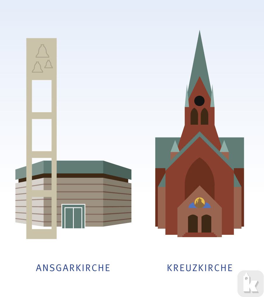 Illustration der beiden Gemeindekirchen